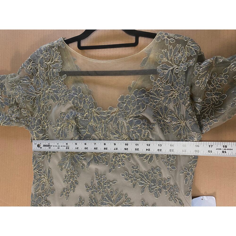 Tadashi Shoji Dress Nude Gray Gold Embroidered Floral Mother of Bride Long Maxi - Picture 13 of 15